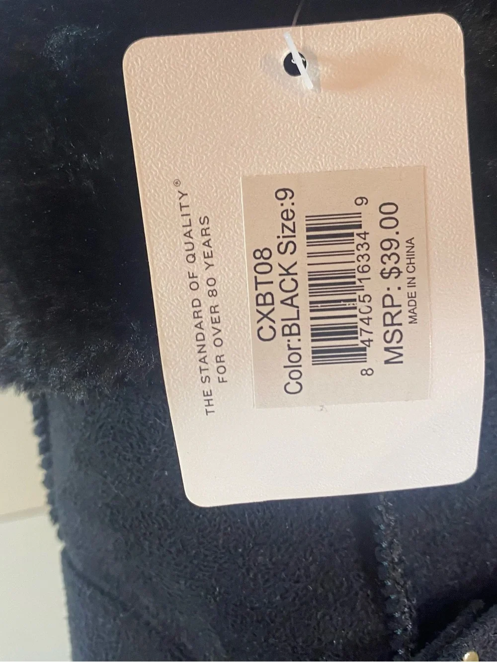 NWT Gold Toe Lightweight Black Suede Faux Black Fur Cuff Size 9